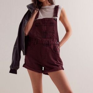 NEW Free people  Burgundy Corduroy Denim Overalls shortall romper size large